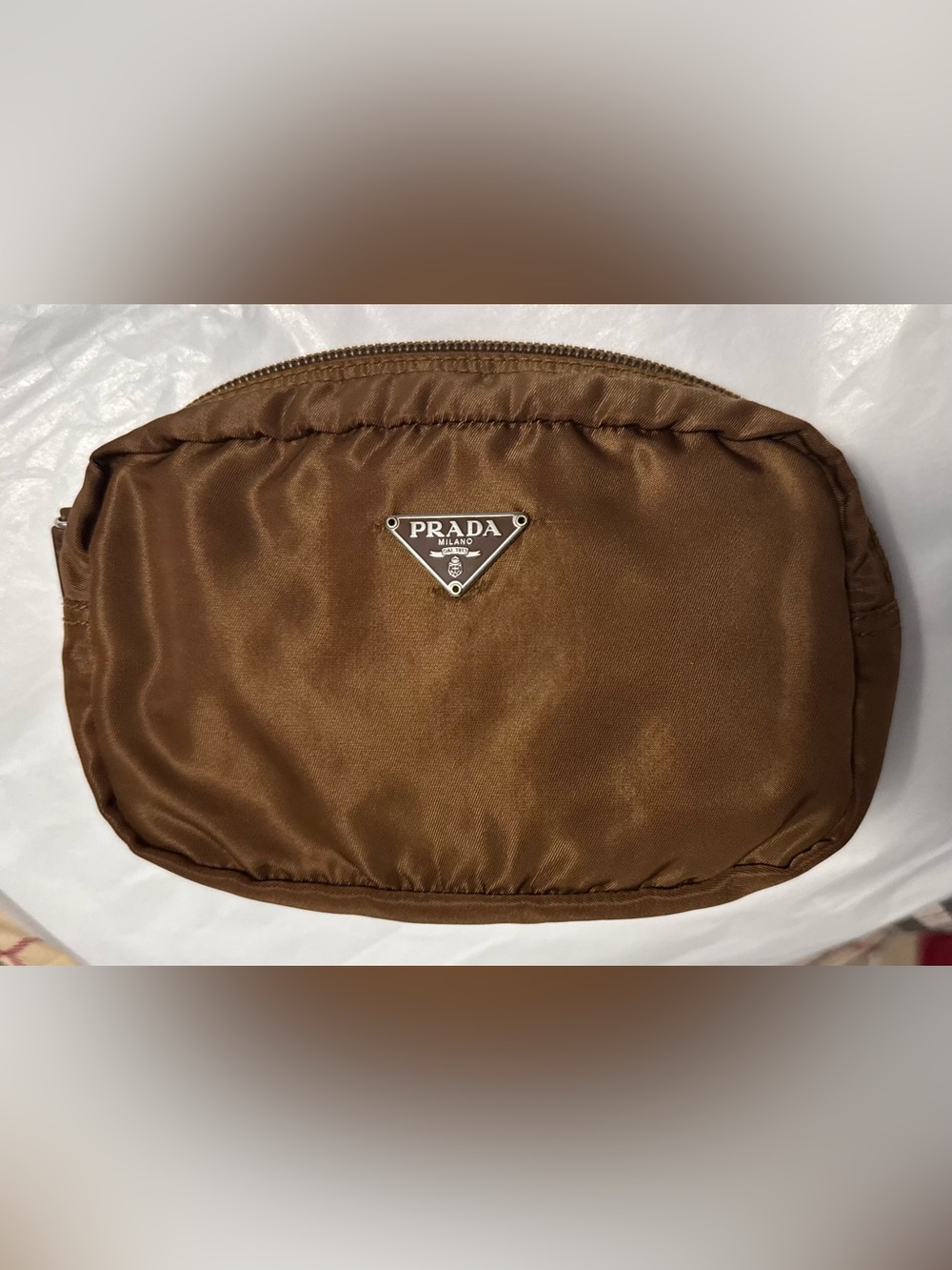 Prada AUTHENTIC Vintage Nylon Brown Logo Triangle Pouch Cosmetic Case Makeup Bag - Picture 4 of 16